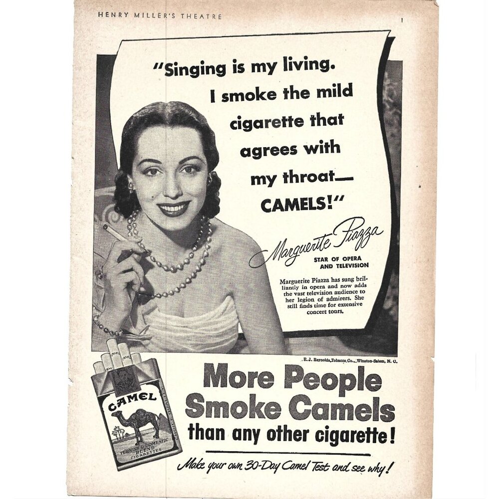 Marguerite Piazza Opera Camel Cigarette Advertisement 1950s Print Ad 9 inch